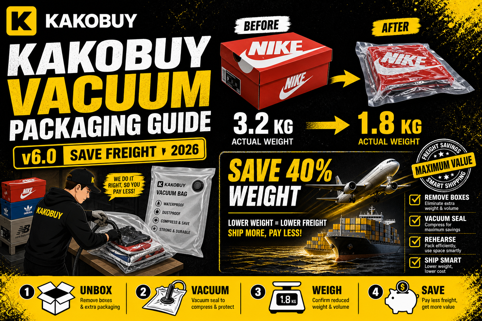 Kakobuy Vacuum Packaging Guide: Remove Boxes and Cut Freight (2026)